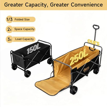 Collapsible Folding Wagon with Tailgate and Brake, Duty Utility Cart - color: Yellow, size: Large with Tailgate