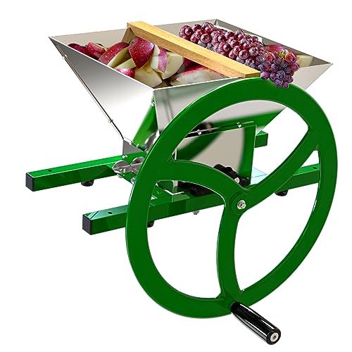 Fruit and Apple Crusher – 7L Stainless Steel Manual Grinder with Large Flywheel Handle, Easy-to-Use Fruit Pulper for Juice, Wine, and Cider Pressing - style: Tabletop(Metal Teeth+Crank Handle)