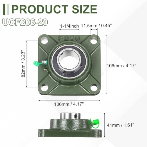 uxcell UCF206-20 Pillow Block Bearings, 1-1/4 inch Bore Self Alignment, Solid Cast Iron Base, Chrome Steel Square Flange Mounted Pillow Block Ball Bearing, (ABEC3) - size: UCF206-20 (1-1/4 inch)