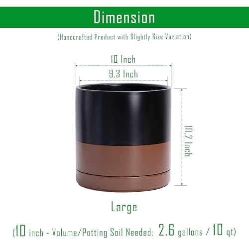 D'vine Dev 10 Inch Ceramic Planter Pot, Black/Tan, 94-O-E-7 - color: Black/Speckled Tan, size: Large
