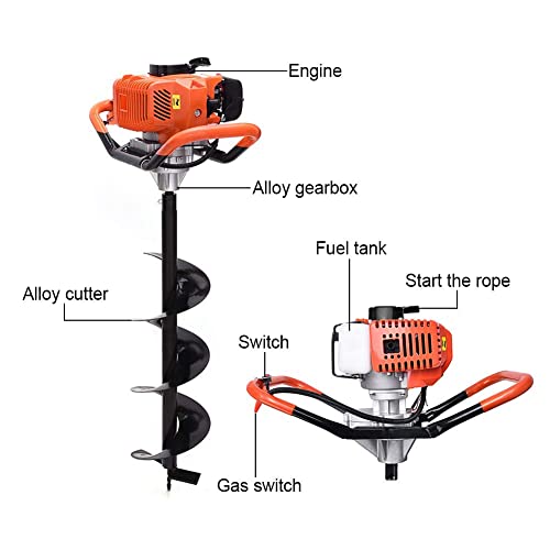 62cc Post Hole Digger Gas Powered Earth Digger 3 Bits + 3 Rods - size: 62cc+3 auger(3"5"8")+3 Ext(24"24"24")