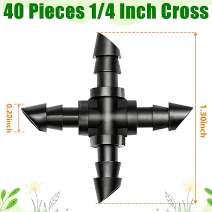 40 Pack Drip Irrigation 1/4" Barbed Cross Tee Fittings, Drip Line Barbed Cross Tee Connectors for 1/4 Inch Irrigation Tubing Micro Irrigation Connection Parts for Garden Sprinkler Systems - size: 1/4 Inch Cross-40P