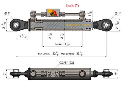 Spare Parts Holland - Hydraulic Top Link Cat 2-2 with Locking Block - Min. 22-3/8" Max. 33-1/2"