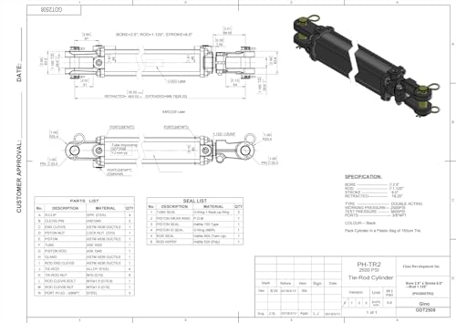 TruePower Tie-Rod Hydraulic Cylinder, 2.5" Bore x 8" Stroke - 2500 PSI - size: 2.5" Bore x 8" Stroke