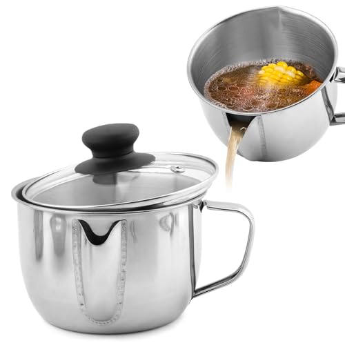 Stainless Steel Fat Separator Gravy Boat 1L/4 Cup with Strainer & Glass Lid