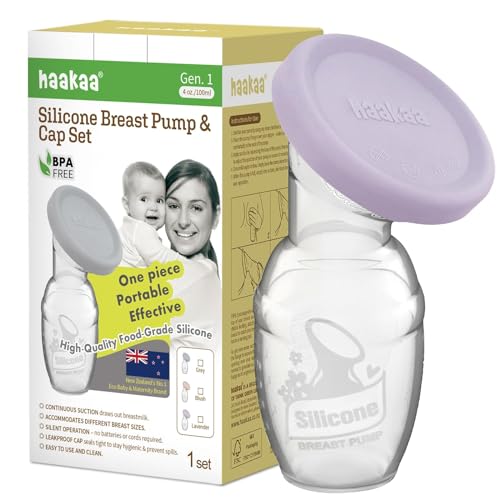 haakaa Manual Silicone Breast Pump with Cap (Lavender) 4oz/100ml - color: Lavender