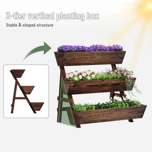 3-Tier Vertical Wooden Raised Garden Bed, Garden Planter Box,Carbonized - color: Carbonized, size: 3-Tier Large