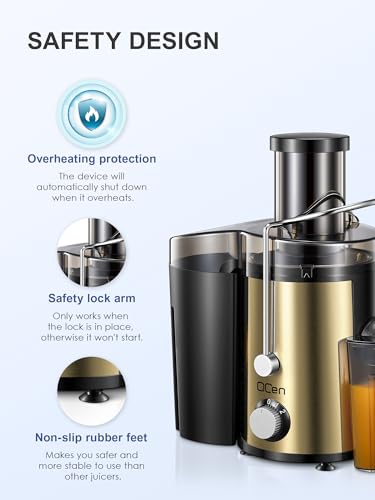 Juicer Machine 800W Centrifugal Juicer with Wide Mouth Feed Chute - color: Gold, size: 800W