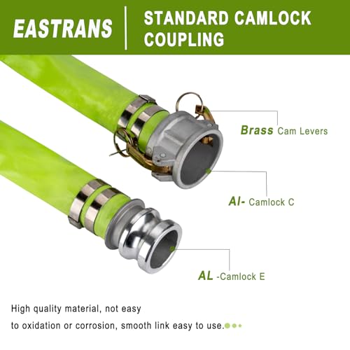 EASTRANS 2" x 50' Green Discharge Hose with AL Camlock C and E Fittings - color: Green, size: 1.5 in x 50 ft