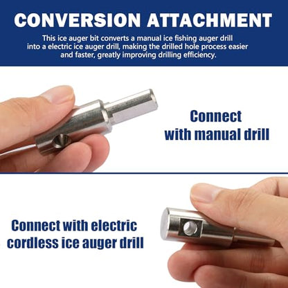 Ice Fishing Auger Drill Bit Adapter Fits 1/2" Plus Drill Chuck Attachment