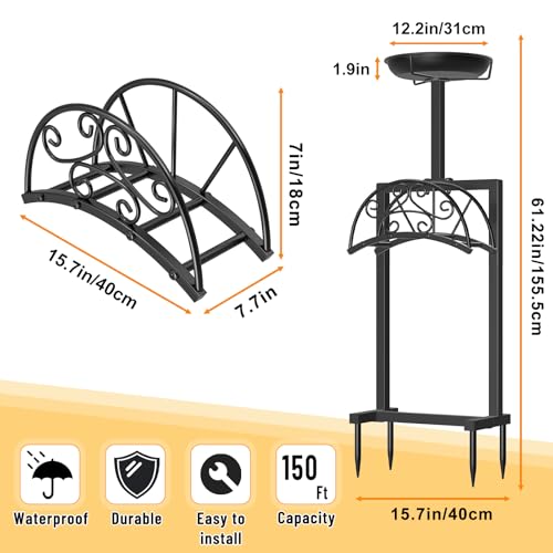 Garden Hose Holder Hanger Freestanding, Upgraded 4 Spikes Heavy Duty Storage Reel Stand with Bird Feeder Bowl, Holds 150ft Hose for Outside Garden Yard Lawn Vegetable Patch - style: Floral With bird feeder