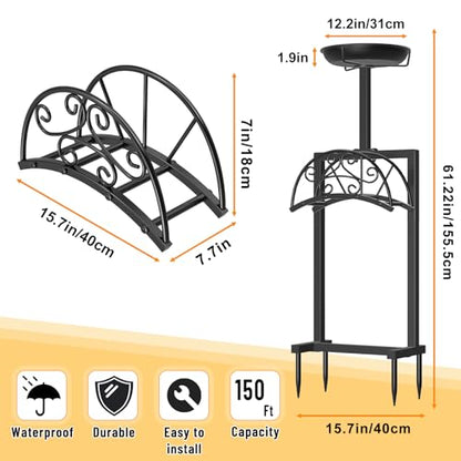 Garden Hose Holder Hanger Freestanding, Upgraded 4 Spikes Heavy Duty Storage Reel Stand with Bird Feeder Bowl, Holds 150ft Hose for Outside Garden Yard Lawn Vegetable Patch - style: Floral With bird feeder