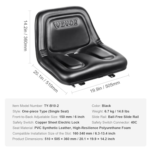 VEVOR Universal Tractor Seat, Lawn Mower Seat with Micro Switch, Black - style: One piece style