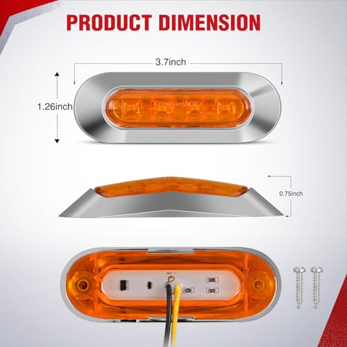 Nilight 3.7" Amber Oval Side Marker Light, 4 LED IP68 Waterproof - color: Amber 3.7" 10Pcs