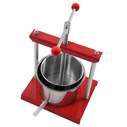 Fruit Wine Press Manual Fruit Pressing Juice Maker Stainless Steel Apple Grapes Cheese Honey Press Machine with T-Handle for Household Farms Food Factories, Dual Stainless Steel Barrels (6L) - size: 6L