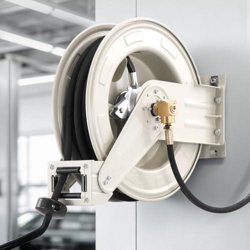 VEVOR Fuel Hose Reel, 1/4" x 50', Extra Long Retractable Grease Hose Reel, Spring Driven Auto Swivel Rewind, Heavy-Duty Carbon Steel Construction with Hose for Auto Repair, Heavy Industries, 5800 PSI - size: 1/4" x 50'