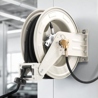 VEVOR Fuel Hose Reel, 1/4" x 50', Extra Long Retractable Grease Hose Reel, Spring Driven Auto Swivel Rewind, Heavy-Duty Carbon Steel Construction with Hose for Auto Repair, Heavy Industries, 5800 PSI - size: 1/4" x 50'