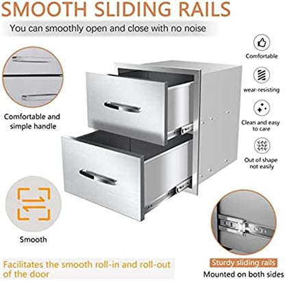 AHLOKI Stainless Steel with Chrome Handle BBQ Island Drawers for Outdoor Kitchen Or Grill Station,14Wx23Dx15H - size: 14Wx23Dx15H