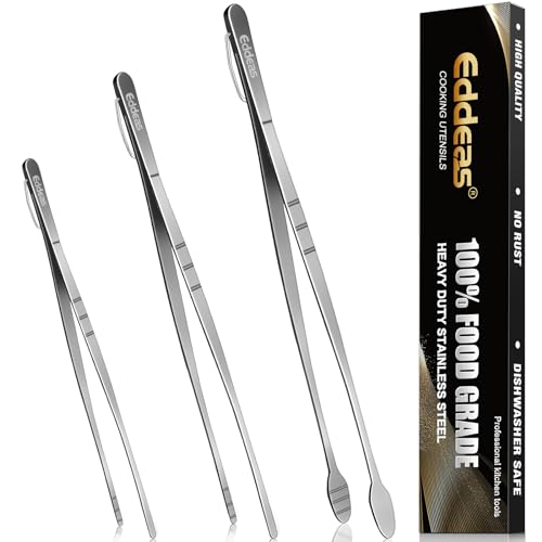 kitchen tweezers for cooking tweezers stainless steel tongs 12"10"8" - color: Stainless Steel 3Pcs, size: 8+10+12 inch