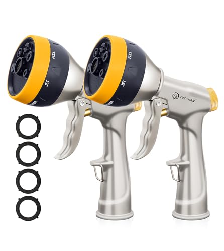 AUTOMAN Garden Nozzle Sprayer, 2 Pack High Pressure Spray Nozzle, 100% Metal Water Hose Nozzle, 7 Patterns Watering Nozzle, Heavy Duty Sprayer Garden Nozzle for Watering Plants & Lawns, Washing Cars - color: Metal
