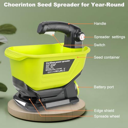 Choerinton Salt Spreader for Ryobi 18V One+ Batteries, Cordless Seed Fertilizer & Ice Melt Spreader, All-Season Power Spreader, Covers Up to 5,000 sq ft, for Driveway Lawn Grass (No Battery)