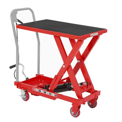 Garvee Single Scissor Hydraulic Lift Table Cart 500 LBS Capacity, Red