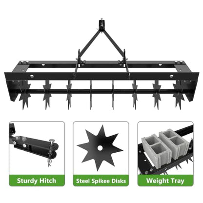 MOUMON 32” Tow Behind Spike Aerator, Pull Behind Lawn Aerator with Tines
