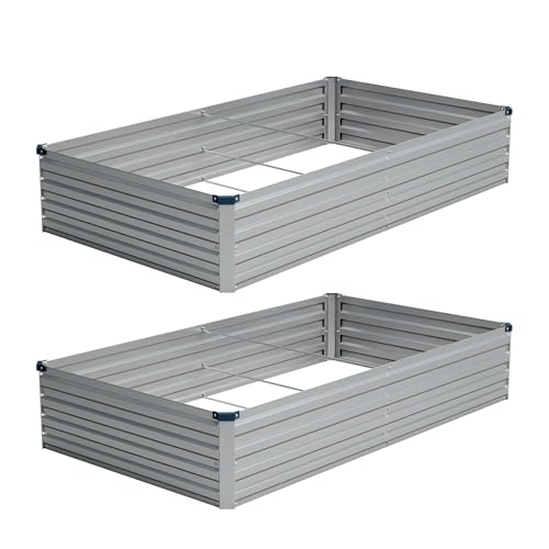 Vengarus 2PCS 8x4x1ft Galvanized Raised Garden Beds Kit,Planter Box Silver - color: Silver, size: 8x4x1FT(2PCS)