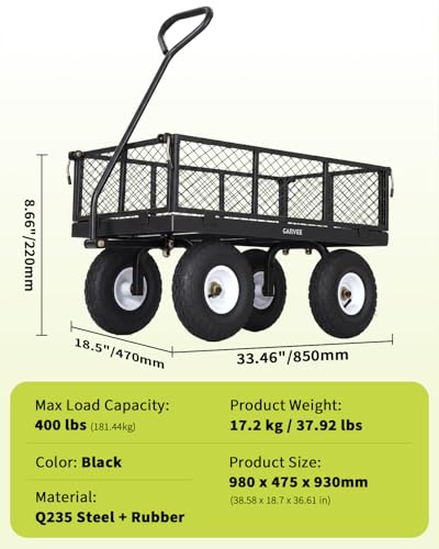 400LBS Black Foldable Steel Mesh Utility Wagon for Backyard Lawn Heavy Hauling - color: Black