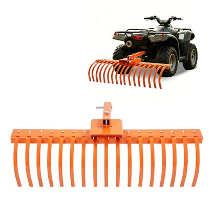 48" Tow Behind Rake 2" Receiver ATV UTV Tractors Heavy-Duty Steel Orange