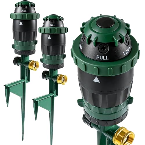 Hourleey 2 Pack Gear Drive Sprinkler for Yard, Heavy Duty 5-Pattern 360 Degree Rotary Water Sprinkler with Spike Base, Durable Lawn Sprinkler with 3/4 Inch Adapters for Large Area Garden - size: 2 Pack