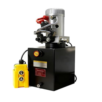 ParnicoTech 6 Quart Hydraulic Power Unit, Double Acting Hydraulic Pump 12V DC, 3200 PSI Max Relief Pressure, Power Unit Metal Reservoir for Dump Trailer Car Lifting, SAE # 6 Port, Steel - color: 6quart