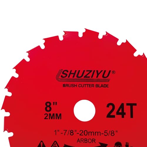 2-Pack, 8", 200x2.0mm-24T, Arbor 1" with 7/8"-20-5/8" Washer, Muching Blade, Brush Cutter Blade, Steel Blade. Suitable for All Brand of Brush Cutter - size: 8" 2PCS
