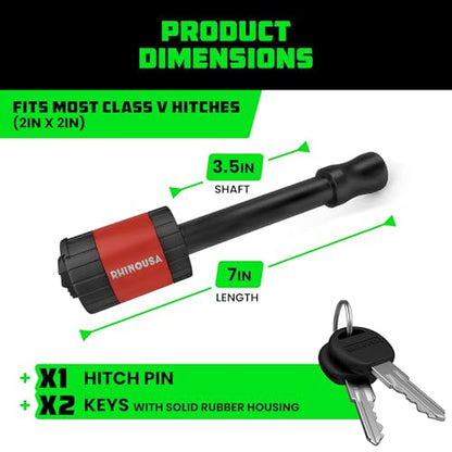 Rhino USA 2in Trailer Hitch Pin - Patented Locking Receiver Pin - color: Red, size: 2 IN - 1 Pack