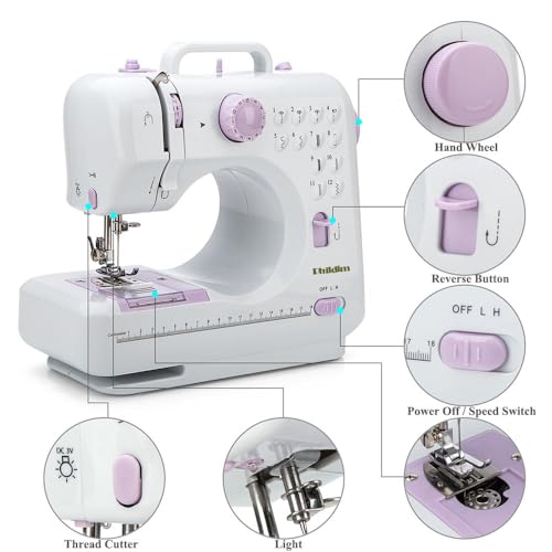 Mini Sewing Machine for Beginner by Phildim - Small Electric Sewing Machines with 2 Speed 12 Built-in Stitch Patterns PD-054-A12