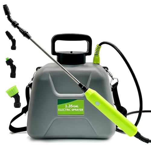 1.35 Gallon Battery Powered Sprayer, Covers 3,000 Sq Ft per Tank – Electric Sprayer with 3 Interchangeable Nozzles, Adjustable Shoulder Strap for Lawn, Garden, Weed Control – Gray - size: 1.35GAL