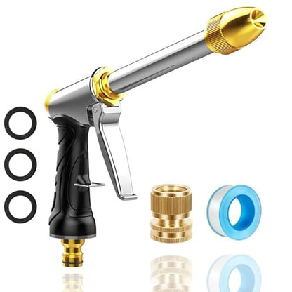 Heavy Duty Garden Hose Nozzle with Adjustable Brass Spray Tip - size: 8.8*5.5*1.4