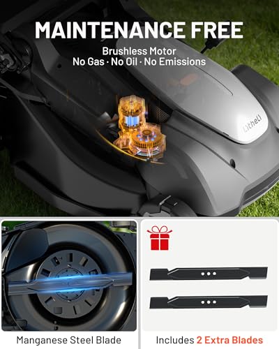 Litheli 18-inch 40V Brushless Lawn Mower for Garden Yards, Lightweight Cordless Lawn Mower Battery Powered with 6-Position Height Adjustment, 2x5.0Ah Battery Included - size: 17inch