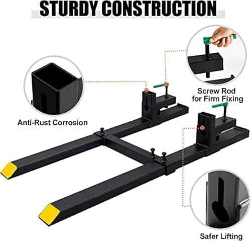 Clamp On Debris Forks To 48-60" Bucket, Heavy Duty Pallet Fork Fit For Loader Bucket Skidsteer Tractor,60''with Stabilizer Bar 4000LBS - size: 60''with Stabilizer Bar 4000LBS