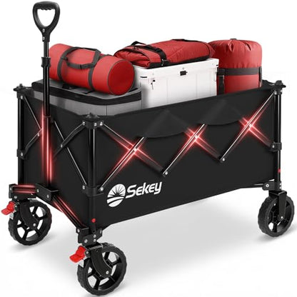 Sekey Collapsible Wagon, 300 lb Capacity, 29 in Cargo Bed, Compact Fold - color: Black