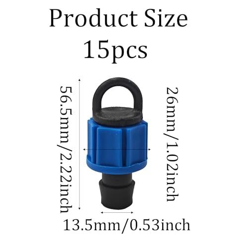 15Pcs 16mm Drip Irrigation Tubing End Cap Plugs with Loop, Blue Connector Farm Irrigation Tools Fit for Most 16-17mm Drip Tape AG Tubing - size: Tubing End Cap Plugs with Loop