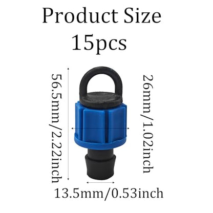 15Pcs 16mm Drip Irrigation Tubing End Cap Plugs with Loop, Blue Connector Farm Irrigation Tools Fit for Most 16-17mm Drip Tape AG Tubing - size: Tubing End Cap Plugs with Loop