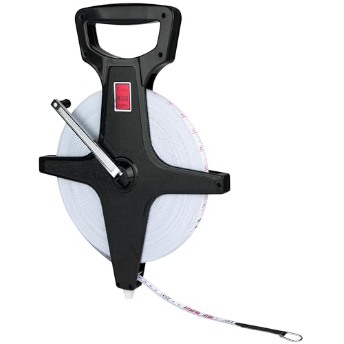 Champion Sports Open Reel Measuring Tapes – Durable Hand Crank with Metal Spike, Dual-Sided Feet & Meters, Perfect for Track & Field and Long Jump, 330 Feet/100 Meters - size: 100 m