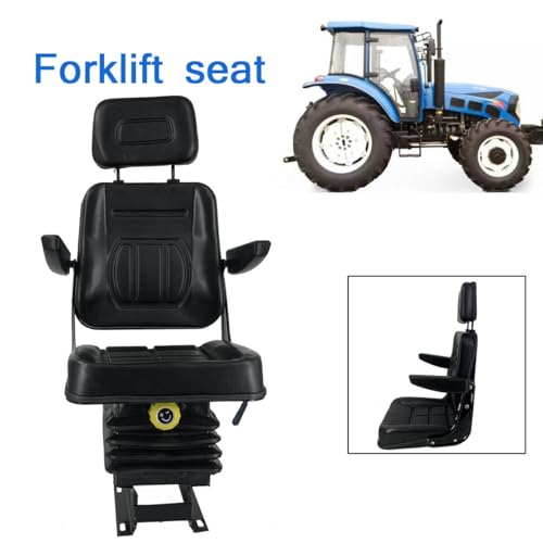 Tractor Suspension Seat, Adjustable Universal Replacement Seat W/Armrest W/Backrest, Compatible with Excavator Skid Loader Dozer (Black)