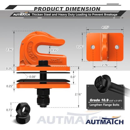AUTMATCH Tractor Bucket Grab Hook 3/8"" (2-Pack) Grade 70 Drop Forged Steel - color: Orange