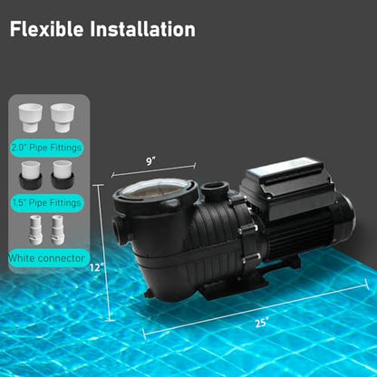 Pool Pump 1.5HP 230Vac 5040GPH Variable Speed Self-Priming Pool Pump - color: Black