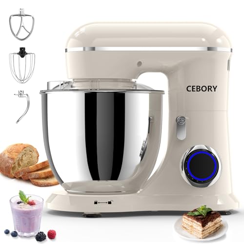 CEBORY 3-IN-1 Electric Stand Mixer, 6.5QT Bowl 660W 10-Speed Kitchen Mixer, Household Food Mixers include Dough Hook, Beater and Whisk, Bread Cake Mixer for Baking and Most Home Cooks, Almond Cream - color: Almond Cream