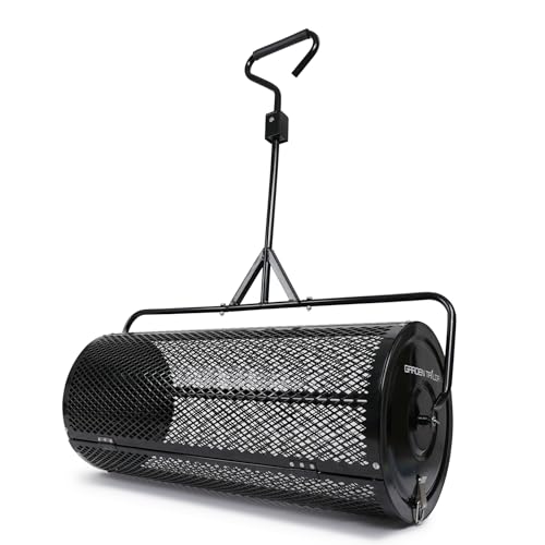 Compost Spreader 36 Inch Towable Peat Moss Spreader with Installation Support Accessories, Black Metal Mesh Roller Lawn Spreader for Top Soil, Manure, Mulch, Top Dressing - Garden spreaders for lawns