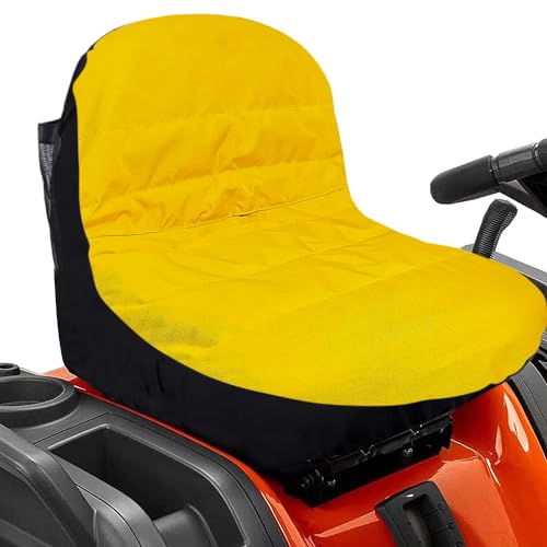 Seat Cover (Large) LP92334 Fits John Deere Mower up to 16.5'' - 18" High (Waterproof) (Four Convenient Pockets)(Made with Oxford 600d Fabric) Comes with Storage Pouch - color: yellow and black