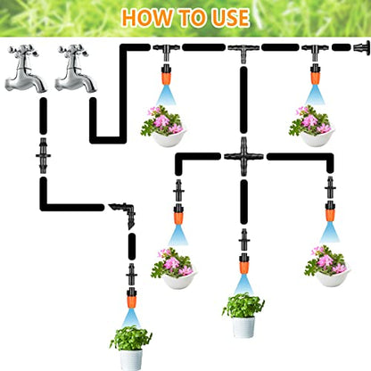 Drip Irrigation Fittings Kit for 1/4 Inch Tubing, 260 Pcs 1/4" Drip Line Barbed Connectors - 85 Couplings, 55 Tees, 10 Nozzles, 10 Nozzle Tees, 25 Single barbs, 25 Elbows, 25 Plugs, 25 Crosses - size: 4/7mm Drip Fittings Set-260P